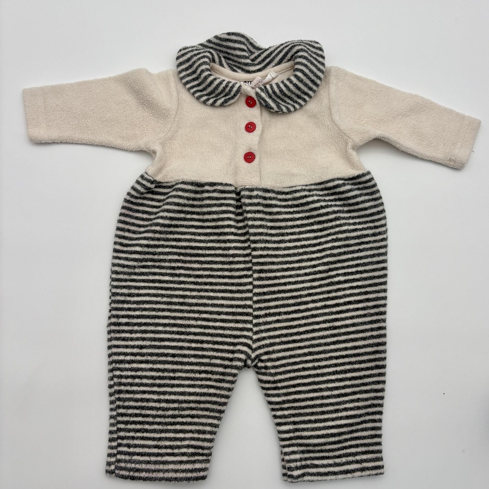 Vintage Pingo Coverall Girls 6-9M Gray Striped Fleece One Piece Made USA‎